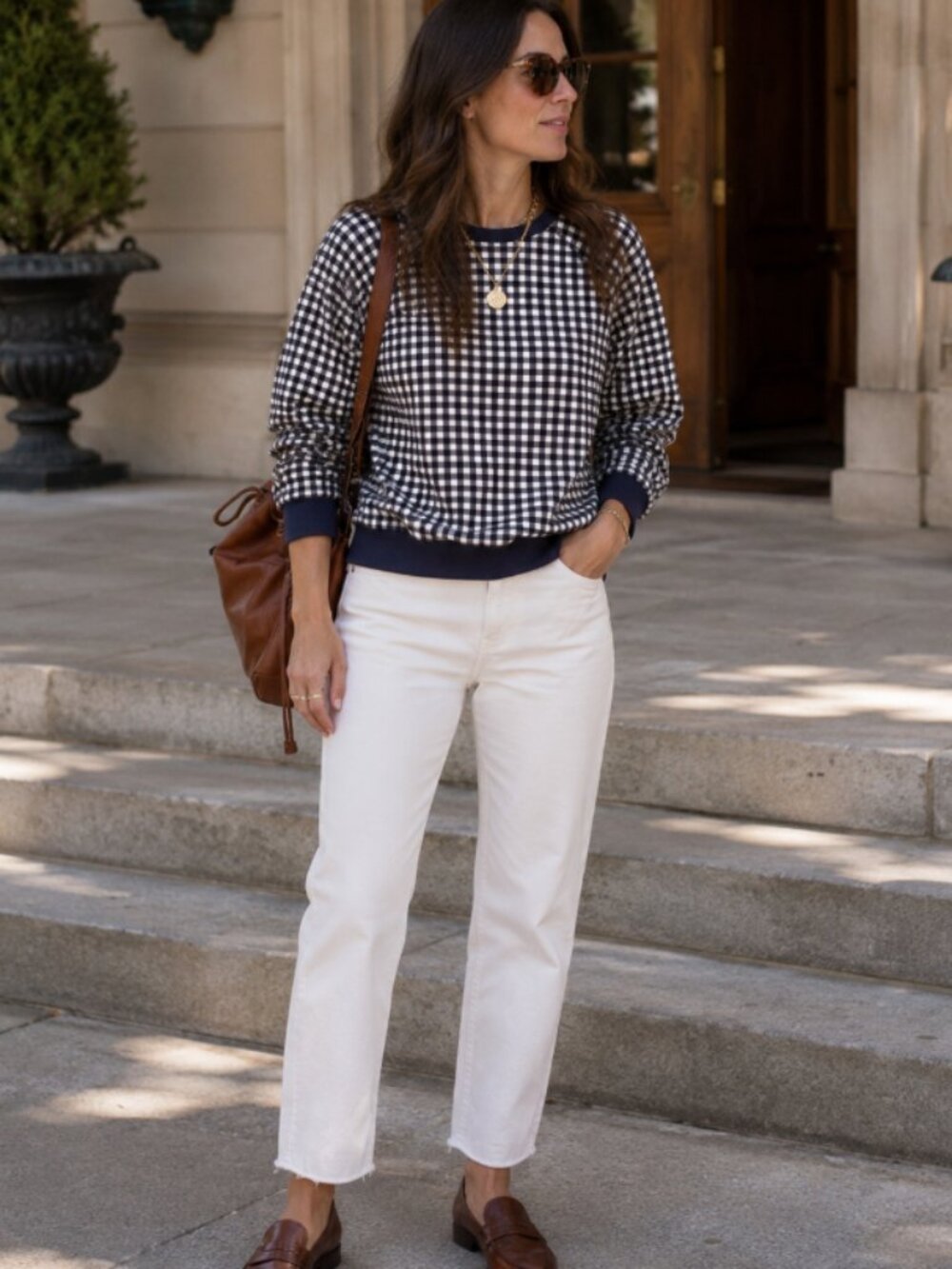 Draper James Natalie Gingham Sweatshirt | Size XL | Classic Preppy Chic